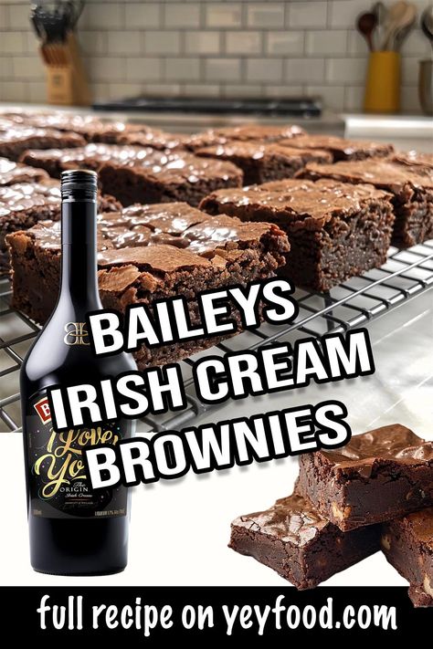 Baileys Irish Cream Brownies Cooking With Baileys Irish Cream, Bailey's Irish Cream Brownies, Alcohol Infused Brownies, Copycat Baileys Irish Cream, Carolans Irish Cream Recipes, Baileys Brownies Recipe, Recipes With Baileys Irish Cream, Boozy Dessert Recipes, Home Made Baileys Irish Cream