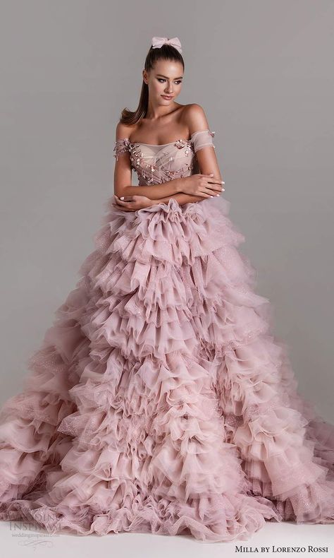 Wedding Dress Ruffles, Ruffle Dresses, Ruffles Dress, Ruffle Gown, Wedding Inspirasi, Bride Fashion, Occasion Dresses Wedding, Lavender Pink, Ball Gowns Evening