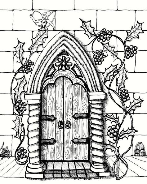 Houses Drawing Easy, Fairy Houses Drawing, House Drawing Ideas, Fairy House Drawing, Houses Drawing, Print Coloring Pages, Book Fairy, Fairy Garden Doors, Clay Fairy House