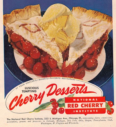 National Red Cherry Institute Vintage Americana Poster, Cherry Pie Aesthetic Vintage, 1950s Vintage Aesthetic, Vibrant Vintage Aesthetic, Classic Americana Aesthetic, Vintage Cherry Aesthetic, Cherry Pie Aesthetic, 1950 Food, Americana Poster