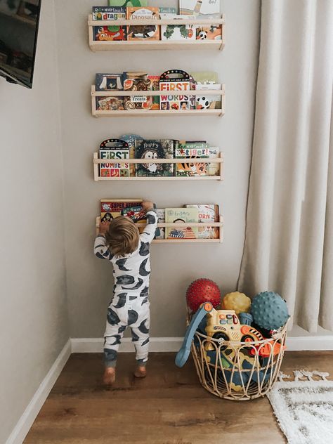 Ikea Toddler Room Boy, Toddler Room Makeover Boys, Toddler Bedroom Decor Boy, Organization For Toddler Room, Toddler Boy Room Organization, One Year Old Bedroom Boy, Toddler Boy Room Organization Ideas, Nursery Toddler Shared Room, Baby Boy Playroom Ideas