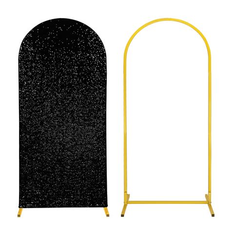 PRICES MAY VARY. 【Sequin Arch Backdrop Stand Set】You will receive a gold metal arch backdrop stand that is 5ft high and 2ft wide, as well as an arch backdrop stand cover black sequin of the same size and an installation manual. 【High Quality】Our wedding arches are all made of high-quality metal, which is sturdy.The arch cover is made of high elastic spandex,black sequins are embellished on the front and classic black on the back. 【Design and Assembly】The square tube and base used in the arch all 40th Birthday Backdrop For Men, 70s Backdrop, All Black Birthday Party Decoration, Birthday Entrance Decor, Black Party Backdrop, Black And Gold Birthday Backdrop, New Years Backdrop, Square Backdrop, Banquet Decorations