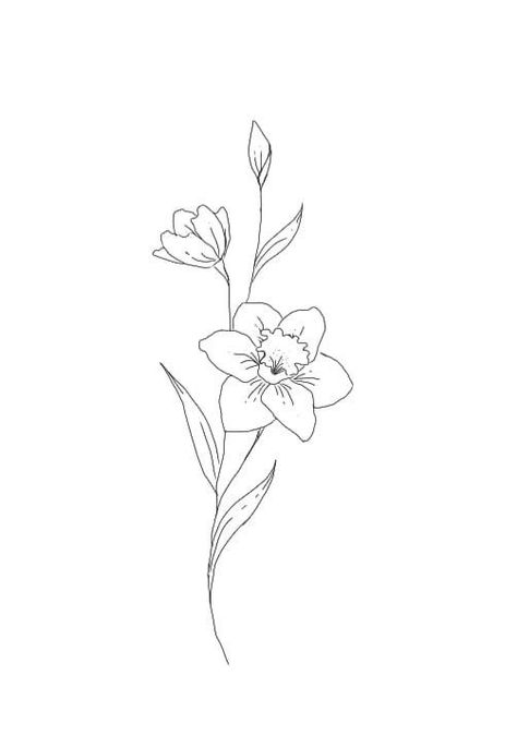 Tattoo Ideas Flower Daffodil, Daffodil Tattoo On Spine, Birth Flower Tattoos Violet, Narcissus Flower Line Drawing, Narcissus And Daffodil Flower Tattoo, Mayflower Flower Tattoo, Narcissus Flower Drawing Tattoo Ideas, Daffodil Spine Tattoos For Women, Daffodil And Violet Flower Tattoos