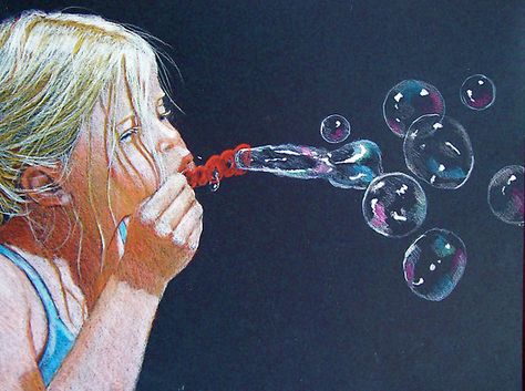 The Bubble Blower by Joyce Bubble Drawing, Childhood Memories Art, Bubble Blower, Childhood Art, Nostalgia Art, Art Alevel, Bubble Painting, Bubble Art, Blowing Bubbles