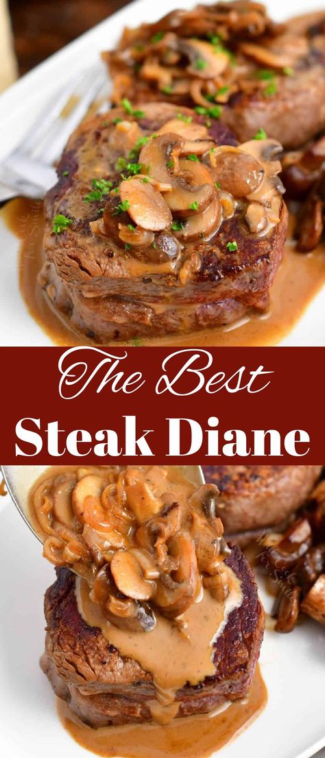 Recipes Using Filet Mignon, Steak Medallions Recipes, Steak Diane Sauce, Filet Mignon Sauce, Steak Diane Recipe, Filet Mignon Recipe, Filet Steak, Mushroom Sauce Steak