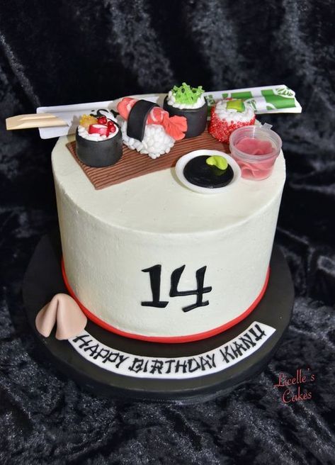 Savsgotcake Sushi Cakes Ideas, Hibachi Birthday Cake, Sushi Cake Design, Sushi Birthday Cake Ideas, Japan Cake Design, Japanese Birthday Cake Ideas, Sushi Themed Cake, Sushi Cake Ideas, Sushi Themed Birthday Party