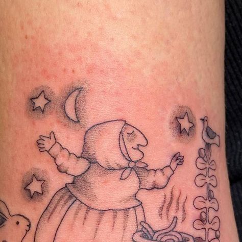 clea 🕺🏻 on Instagram: "to say i’m obsessed with this strega nona piece would be an understatement. thank you abigail for bringing me something so fun!! children’s book illustrations are some of my favourite projects :)" Kids Book Tattoo, Strega Nona Tattoo, Book Illustration Tattoo, Childrens Book Tattoo, Strega Nona, Sleeve Inspiration, Book Tattoo, Book Illustrations, Children's Book Illustration