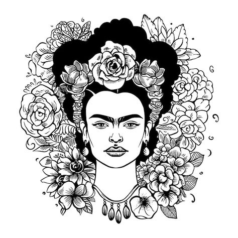 Premium Vector | Black and white portrait of the Mexican artist Frida Kahlo Line art illustration of a woman's face Frida Kahlo Line Art, Line Art Illustration, Black And White Portrait, White Portrait, Art Illustration, Premium Vector, Line Art, Black And White, White