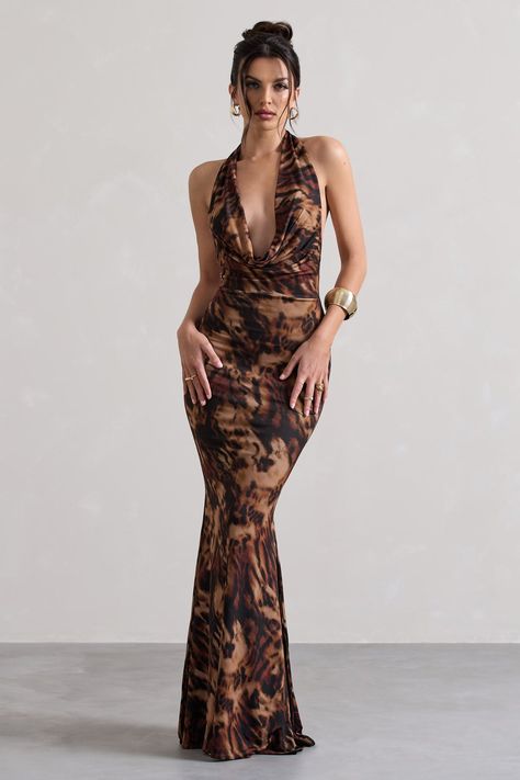 Milani | Animal Print Backless Cowl Neck Fishtail Maxi Dress 18th Bday, Fishtail Maxi Dress, Animal Print Maxi Dresses, Makeup Idea, Event Dress, Fishtail Skirt, Dream Dresses, Cowl Neck Dress, Crazy Makeup