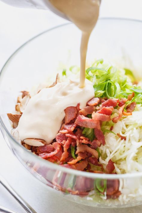 Apple Bacon Coleslaw - Super creamy, crunchy, and fresh! This coleslaw recipe only takes a few minutes to make and is packed with bright and delicious flavor! - #recipe by #eatwell101 Apple Bacon Coleslaw, Coleslaw Keto, Keto Coleslaw, Apple Coleslaw, Cabbage Salad Recipes, German Potato Salad, Yummy Salad Recipes, Coleslaw Recipe, Supper Recipes