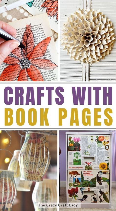 Creative ways to craft with book pages - upcycled book paper crafts Recycled Book Crafts, Upcycled Books Crafts, Christmas Tree Paper Craft, Book Page Garland, Old Book Crafts, Book Crafts Diy, Recycled Books, Upcycled Projects, Recycled Book