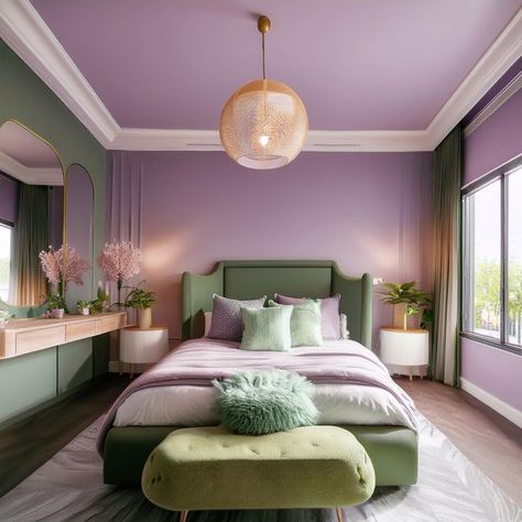 Sage And Lavender Bedroom Aesthetic, Sage Green And Lilac Bedroom Aesthetic, Sage Green And Lavender Bedroom Ideas, Purple And Green Bedroom Aesthetic, Lilac And Green Bedroom, Green And Lilac Bedroom, Lavender And Sage Bedroom, Pastel Purple Bedroom Aesthetic, Sage And Lavender Bedroom