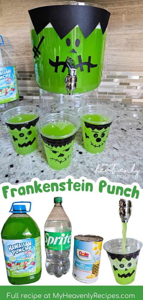 frankenstein punch Hulk Punch Recipe, Green Halloween Drinks Nonalcoholic, Green Punch Halloween, Kid Friendly Halloween Punch Recipes, Witches Punch For Kids, Halloween Movie Night Party Food Ideas Family, Sugar Free Halloween Punch, Green Halloween Punch For Kids, Sherbert Punch Recipes Halloween