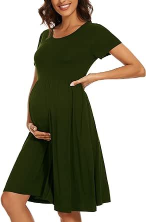 WOOXIO Women's Short Sleeve Maternity Dress Patchwork Pregnancy Clothes with Pockets Stylish Maternity Wear, Dress For Pregnant Women, Maternity Fashion Dresses, Stylish Maternity Dress, Maternity Clothes Fashionable, Pregnancy Dress, Pregnancy Clothes, Dress Stylish, Soft Dress