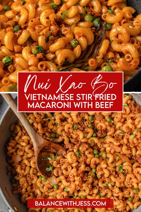 Vietnamese Macaroni Stir Fry, Stir Fry Macaroni, Ground Beef Vietnamese Recipes, Vietnamese Stir Fry Noodles, Spam Noodle Recipes, Vietnamese Recipes Easy, Macaroni Stir Fry, Pasta Tomato Paste, Vietnamese Noodle Recipes