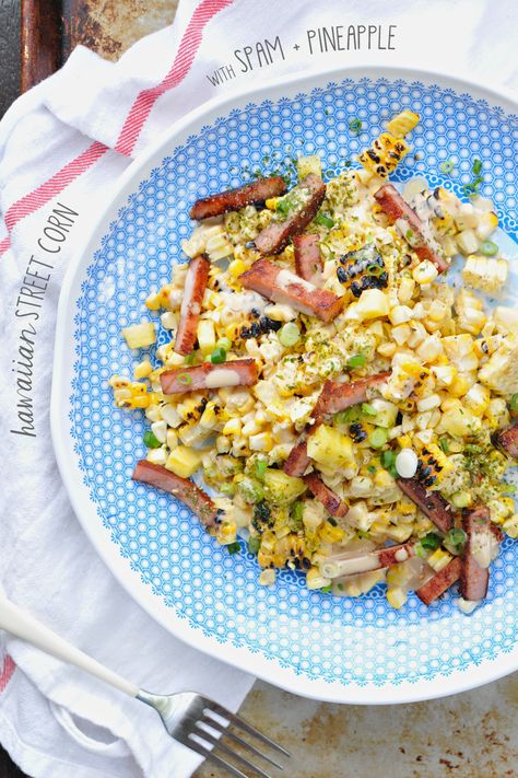 Hawaiian Street Corn with SPAM + Pineapple | www.thepigandquill.com |#glutenfree #summer #recipe Hawaiian Corn, Spam Pineapple, Spam Recipes, Salad Salad, Mexican Street Corn, Summer Recipe, Street Corn, Hawaiian Food, Mexican Street