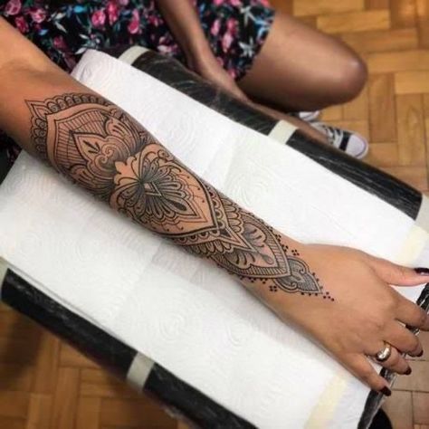 Lace Sleeve Tattoos, Mandala Arm Tattoos, Mandala Tattoos For Women, Mandala Wrist Tattoo, Mandela Tattoo, Floral Mandala Tattoo, Mandala Hand Tattoos, Mandala Tattoo Sleeve, Cuff Tattoo