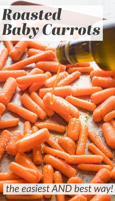 Roasted Baby Carrots are one of the easiest and tastiest side dishes you can make! Five minutes of prep and then they roast away to tender, sweet perfection, ready to serve alongside any meal. Keep it super simple with just olive oil, salt, and pepper, or dress things up with some of the tasty additions suggested below. Baby Carrots Side Dish, Carrots Recipe Healthy, Cooked Baby Carrots, Sweet Baby Carrots, Roasted Baby Carrots, Baby Carrot Recipes, Carrots Side Dish, Roasted Carrots Recipe, Honey Glazed Chicken