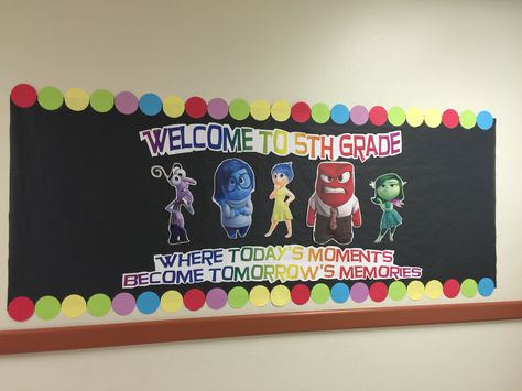 Inside Out bulletin board Inside Out Theme Bulletin Board, Inside Out 2 Bulletin Board, Inside Out Classroom Theme Ideas, Inside Out Bulletin Board Ideas, Inside Out Classroom Door, Inside Out Decorations Classroom, Inside Out Theme Classroom, Inside Out Classroom Theme, Inside Out Classroom