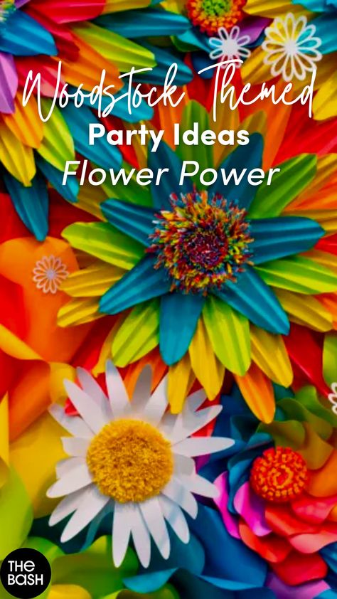 Get ready to celebrate the spirit of peace, love, and rock 'n' roll in true Woodstock style! ☮️ Find Woodstock themed party ideas like Flower Power Decor and more by clicking here! 🎉 #thebash #Woodstockthemedparty #Woodstockaesthetic #Woodstockoutfits #Woodstockfashion #hippieparty #hippietheme #hippie #tiedyeparty #tiedyetheme #themedparty #groovypartyideas #groovytheme #70sparty #80sparty #peaceparty #peaceandloveparty #vintageparty #vintagetheme #vintagehippie #hippieaesthetic #Woodstock 1970s Crafts Ideas, Hippy Party Games, Woodstock 1969 Party Theme, Sixties Party Ideas, Groovy 60's Party, 70s Flower Power Party, Woodstock Party Decorations, 1970s Party Theme Decorations, 70s Theme Centerpiece Ideas