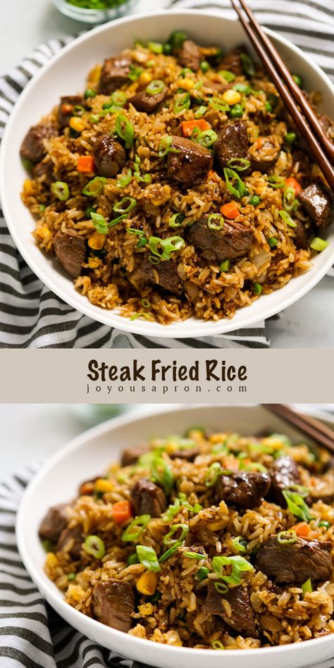 Skirt Steak Fried Rice, Corn Beef Fried Rice, Sirloin And Rice Recipes, Beef Rice Recipes For Dinner, Wok Rice Recipes, Asian Rice Stir Fry, Leftover Steak Fried Rice, Teriyaki Beef Fried Rice, Beef Stir Fried Rice