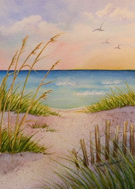 Step By Step Watercolor Beach Scenes Painting, Beach Shore Drawing, Painting Beach Scenes, Easy Beach Painting, Beach Scene Painting, Take Me To The Beach, Beach Paintings, Paintings Easy, Watercolor Beach