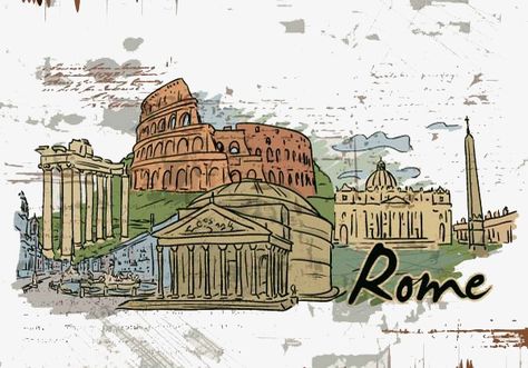 Rome Illustration, Famous Cities, City Vector, Websites Design, Famous Buildings, Travel Website, Png Transparent Background, City Prints, Vector Illustrations