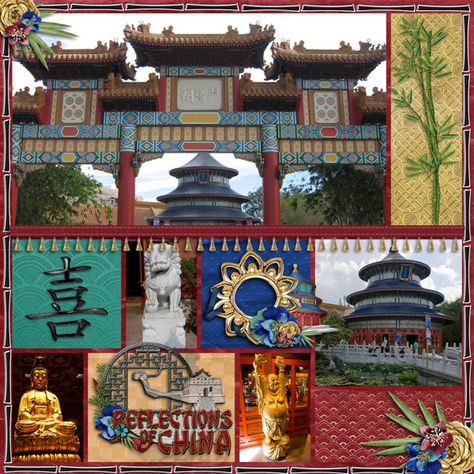 China layouts (General) - Page 12 - MouseScrappers.com China Scrapbook, Dog Scrapbook Layouts, All About China, Scrapbooking Layouts Travel, Dog Scrapbook, Asian Cards, Disney Layouts, China Collection, About China