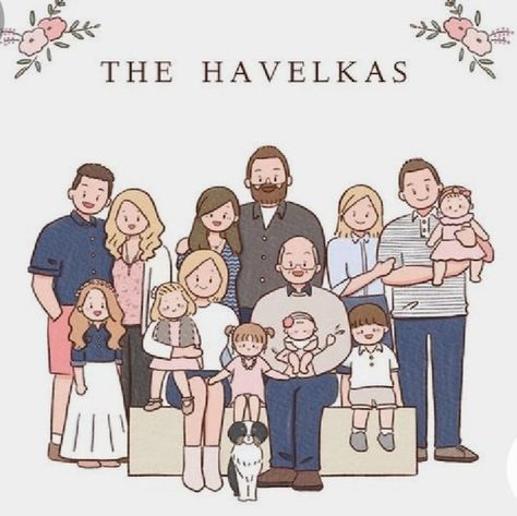 Family Drawing Illustration, Family Picture Drawing, Cartoon Family Portrait, 가족 일러스트, Illustrated Family Portrait, Large Family Portraits, Family Portrait Drawing, Family Portrait Illustration, Portraits Illustrés