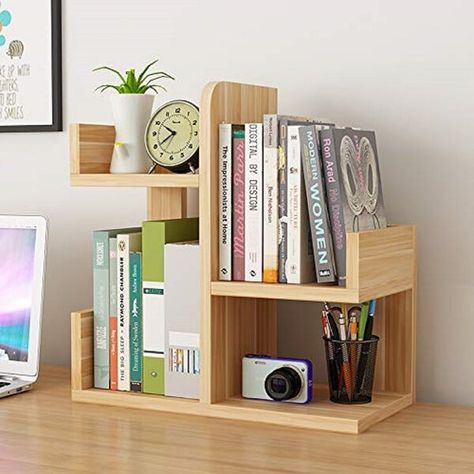 Bookshelf Style, Aesthetic Bookshelf, Mini Bookshelf, Shelf Small, Bilik Idaman, Desktop Shelf, Wooden Desk Organizer, Bookcase Organization, Small Bookshelf