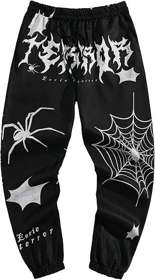 SHENHE Men's Graphic Sweatpants Spiderweb Letter Print Drawstring Joggers Goth Pants : Amazon.ca: Clothing, Shoes & Accessories Gothic Sweatpants, Custom Sweatpants, Goth Pants, Graphic Sweatpants, Drawstring Jogger, Printed Drawstring, Spider Web, Letter Print, Letter Prints