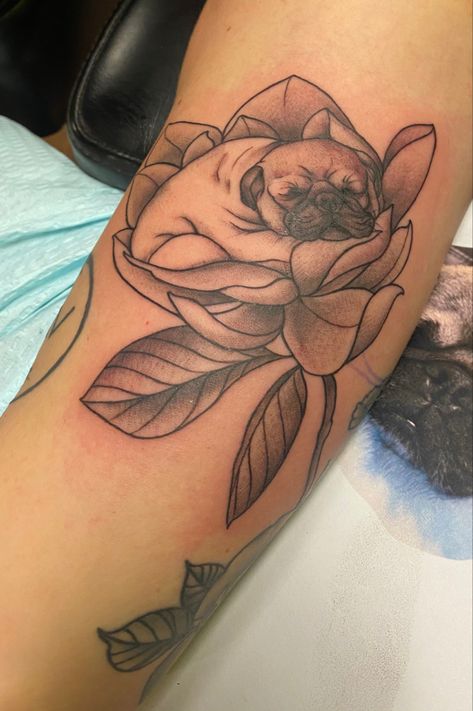 Pug Portrait Tattoo, Pug Flower Tattoo, Pug Memorial Tattoo, Pitbull Memorial Tattoo, Pug Outline Tattoo, Pug Tatoos, Puggle Tattoo, Pug Ears Tattoo, Black Pug Tattoo