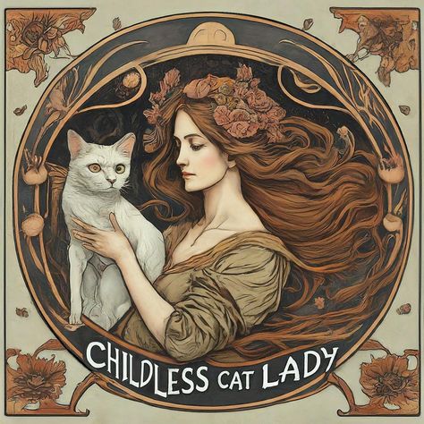 Childless cat ladies unite! Celebrate your cat loving, world dominating life with this Art Nouveau print of a woman holding her beloved white cat. This image is was created with the assistance of AI, so it is part AI & partially digitally painted by me. Art Nouveau Cat, Art Nuevo, Lady Art, Chaotic Academia, Artist Alley, Magical Art, Cat Stuff, Country Art, Funky Art