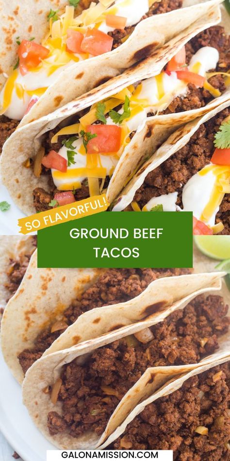 These Ground Beef Tacos are our go-to taco recipe for the juiciest and most flavorful ground beef taco meat. It always gets great reviews! Taco Recipes Ground Beef, Quick Ground Beef Recipes, Beef Taco Seasoning, Ground Beef Taco, Beef Tacos Recipes, Ground Beef Recipe, Beef Taco, Easy Ground Beef, Beef Tacos