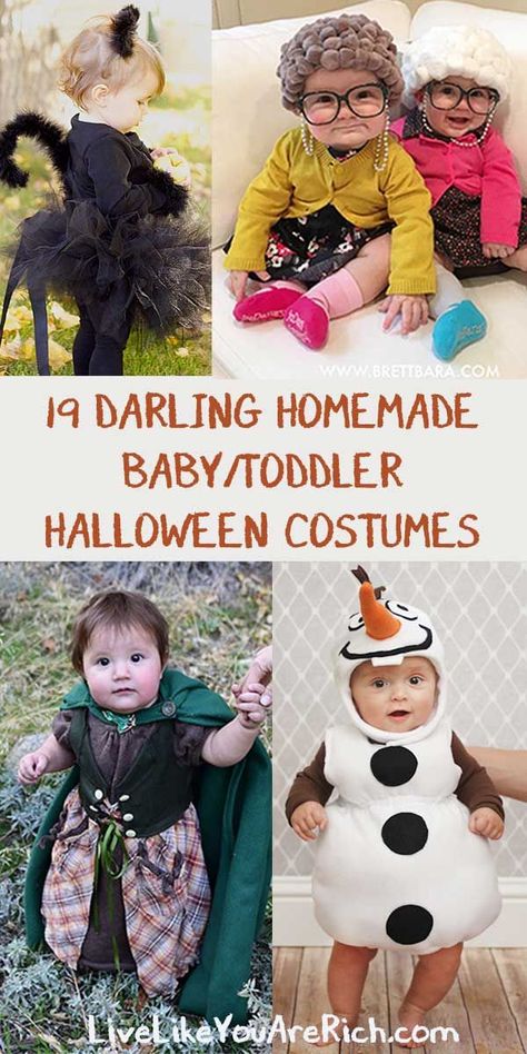 These 19 Darling Homemade Baby/Toddler Halloween Costume ideas are too cute and look so easy to make! #halloweencostumes #babycostume #toddlercostume #darlinghalloweencostumes Cute One Year Old Halloween Costumes, Infant Halloween Costumes For Girls Baby, Halloween Costumes For Infant Girl, Halloween Costumes For Babies Girl, Easy Homemade Baby Costumes, 10 Month Old Costume Halloween, Cute Halloween Costumes For Toddler Girl, 15 Month Old Halloween Costume Girl, 16 Month Old Halloween Costume Girl