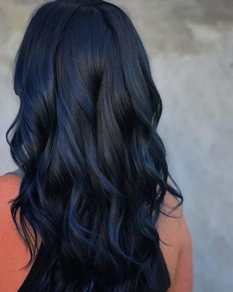 Blue Hair With Dark Brown, Black And Blue Balayage Hair, Deep Navy Blue Hair, Blue Almost Black Hair, Subtle Blue Black Hair, Blu E Nero Outfit, Black And Midnight Blue Hair, Blue Lowlights In Black Hair, Blue Babylights On Dark Hair