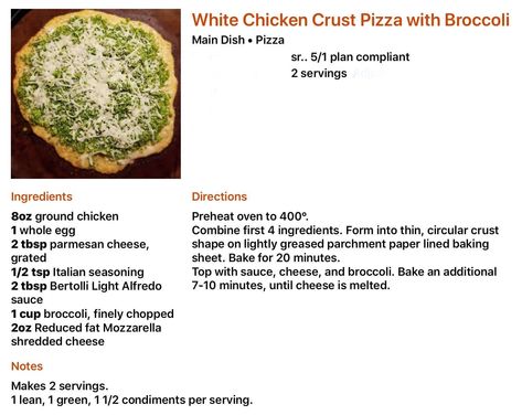 Pizza With Broccoli, White Chicken Pizza, Lean Dinners, Fast Metabolism Recipes, Chicken Crust, Lean Protein Meals, Chicken Crust Pizza, Lean Meals, Lean And Green Meals