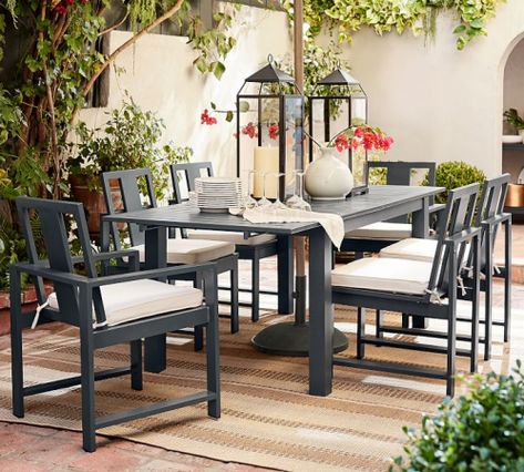 Social Media Assets - Pottery Barn Outdoor Table With Umbrella Decor, Pottery Barn Outdoor, Cleaning Sponge, Patio Dining Table, Outdoor Umbrella, Patio Umbrellas, Outdoor Lanterns, Patio Area, Patio Table