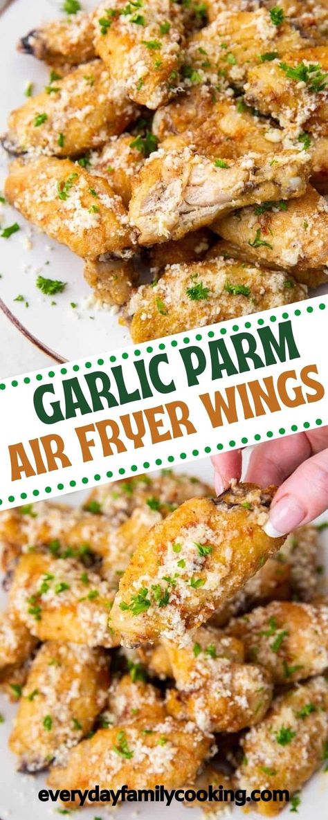 This classic flavor combination is always a crowd-pleaser. And thanks to the air fryer, you’ll use a fraction of the oil compared to deep-frying. Now, you can enjoy healthier garlic parmesan chicken wings that taste every bit as good as traditional ones! Garlic Parmesan Wings Air Fryer, Chicken Wings In Air Fryer, Ranch Chicken Wings, Party Food For A Crowd, Airfry Recipes, Air Fryer Recipes Chicken Wings, Air Fry Chicken Wings, Easy Super Bowl, Air Fryer Wings