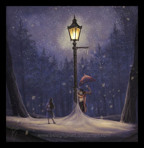 Meeting under the lamp post by Belegilgalad Narnia Lamp Post, Narnia Wardrobe, Witch Wardrobe, Chronicles Of Narnia Books, Storybook Nursery, Watercolour Ideas, Clay Stuff, C S Lewis, Chronicles Of Narnia