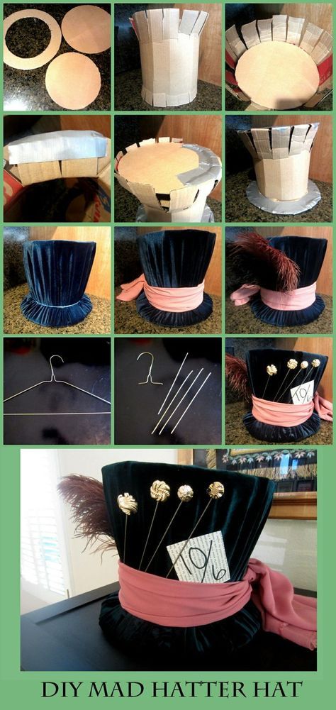 DIY Mad Hatter hat from Alice In Wonderland -> Just in case I decide to go as him for halloween this year Mad Hatter Costume Female, Diy Mad Hatter Hat, Female Mad Hatter, Mad Hatter Top Hat, Mad Hatter Costume, Bricolage Halloween, Mad Hat, Alice Tea Party, Mad Hatter Hat