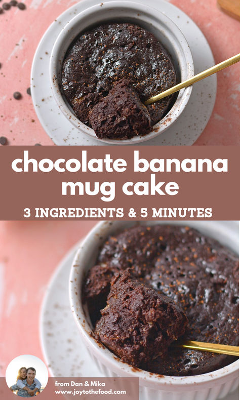 Chocolate Banana Mug Cake Microwave, Banana Mug Brownie, Banana Mug Cake Microwave Healthy, Easy Banana Mug Cake, Banana Mug Cake No Egg, 3 Ingredient Chocolate Mug Cake, Microwave Banana Brownie, Healthy Dessert Recipes Single Serve, Mug Cake Easy 3 Ingredients