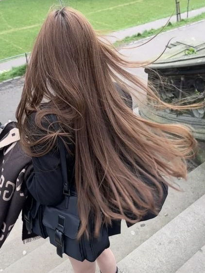 Korean hair color: light brown Long Brown Hair, Brown Hair, Long Hair, A Woman, Walking, Hair, Black