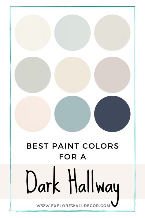 Paint Colours To Brighten A Dark Room, Dark Stairway Paint Colors, Stairwell Paint Ideas Wall Colors, Light Coloured Hallway, Best Color For Hallway, Small Dark Hallway Paint Colors, Hallways Color Ideas, Cool Hallway Paint Ideas, Dark Hallways Brighten