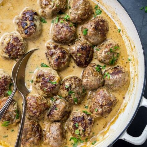 Valentina Ablaev, Author at NatashasKitchen.com Meatballs Sauce Recipe, Swedish Meatball Sauce, Easy Swedish Meatball Recipe, Homemade Swedish Meatballs, Swedish Meatballs Easy, Meatballs And Gravy, Meatball Sauce, Pizza Roll, Corned Beef Brisket