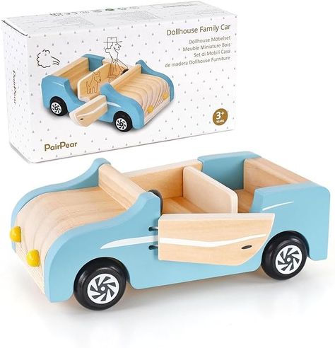 Amazon.com: PairPear Wooden Toys Dollhouse Furniture Playset,35 Piece Furnitures with Family Dolls,Doll House Accessories Pretend Play Gift for Girls and Boys 3 Year and Up : Toys & Games Dollhouse Family, Preschool Play, Wooden Family, Play Vehicles, Dollhouse Toys, Wooden Dollhouse, Family Car, Wooden Dolls, Doll Furniture