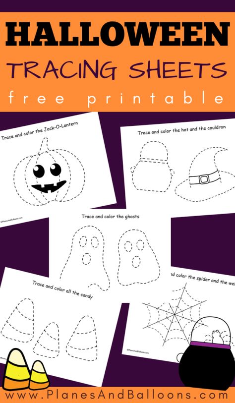 Free Halloween tracing worksheets for preschoolers. Perfect for fine motor skills, coloring and scissor skills. Free printable! #prek #preschool #halloween Free Halloween Preschool Printables, Halloween Montessori Activities, Free Halloween Printables For Kids, Halloween Fine Motor Activity, Preschool Halloween Printables, Halloween Printables Free For Kids, Tracing Sheets For Preschoolers, Halloween Tracing Worksheets, Halloween Crafts For Kids Preschool