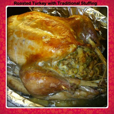 Roasted Stuffed Turkey With Cooking Time Chart | Delishably Roasting A Stuffed Turkey, Roasted Stuffed Turkey, Cooking A Stuffed Turkey, Traditional Stuffing Recipe, Turkey In Oven, Traditional Stuffing, Turkey Cooking Times, Turkey Stuffing Recipes, Turkey Cutlets