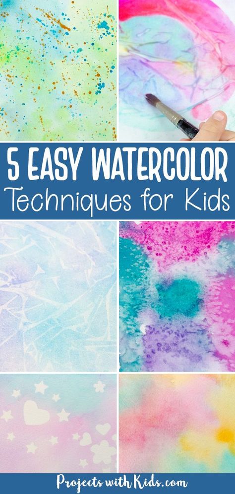 Different watercolor techniques process art for kids to try. Watercolor Crafts For Adults, Easy Art For Kids, Painting Activities, Kids Watercolor, Diy Tops, Easy Art Projects, Watercolor Projects, Homeschool Art, Art Activities For Kids