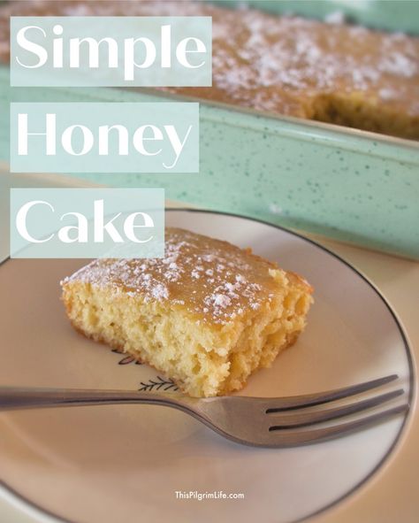 This simple honey cake is so simple to mix together, quick to bake, and has a lovely honey flavor. It's a perfect recipe to bake with your kids and share as an afternoon or morning treat together! Honey Butter Dessert, Melt And Mix Cake Recipes, Dessert Recipes Made With Honey, Ostara Honey Cake Recipe, Eggless Honey Cake Recipe, Cake Sweetened With Honey, Easy Honey Bun Cake Recipe, Vanilla Honey Cake, Honey Cakes Recipes